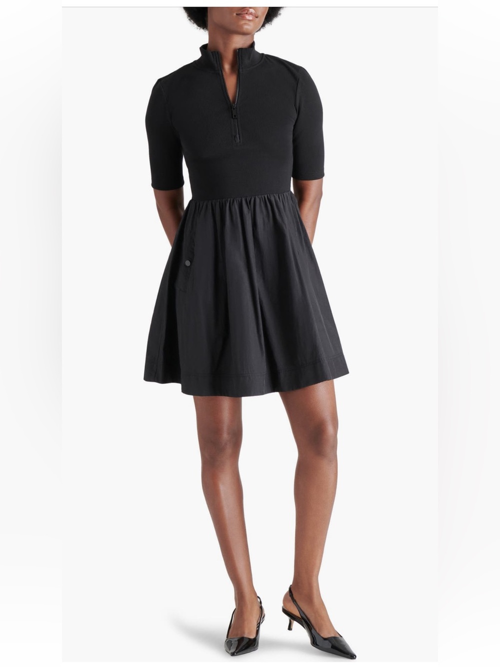 Steve Madden Berlina Half Zip Mixed Media Dress mini dress black small NWT